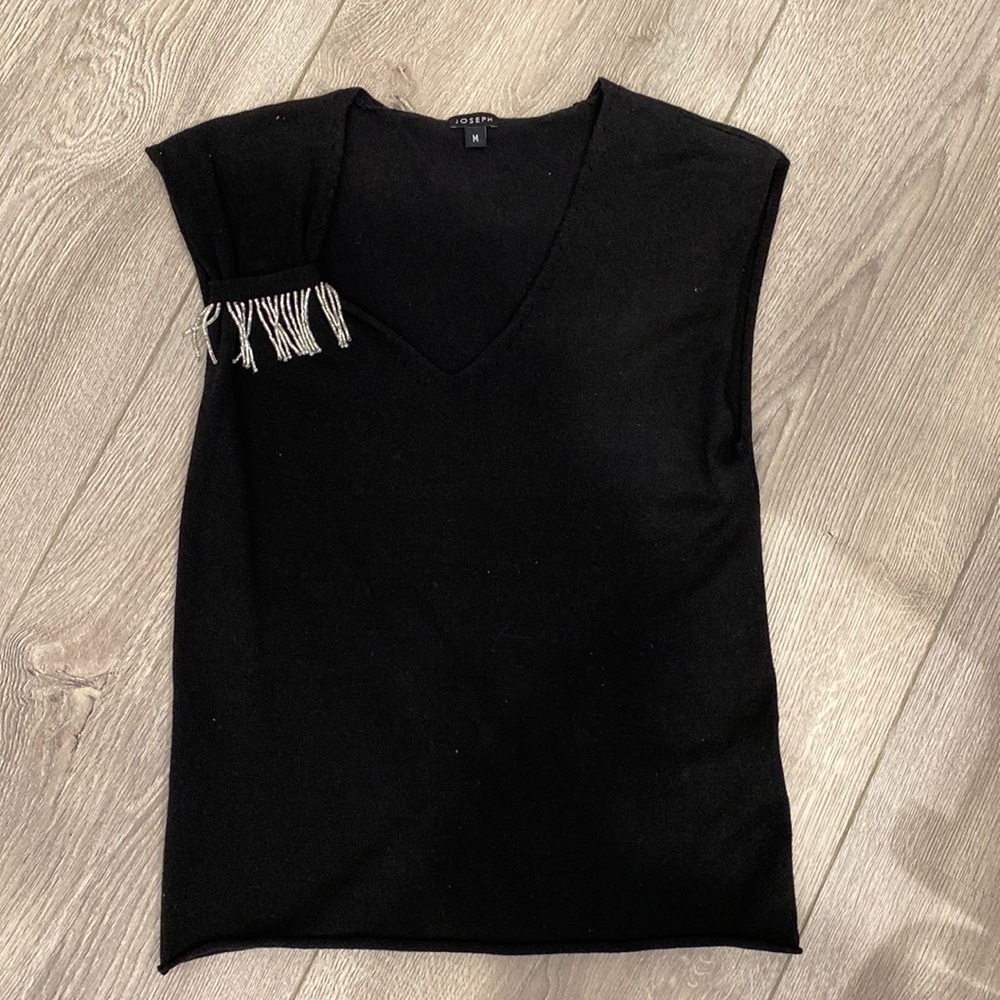 JOSEPH knit top black M with silver beads accent